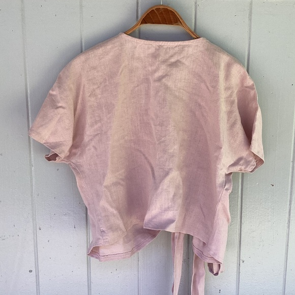NEW Epic Linen PINK 100% linen wrap top blouse xs/s - Picture 2 of 3